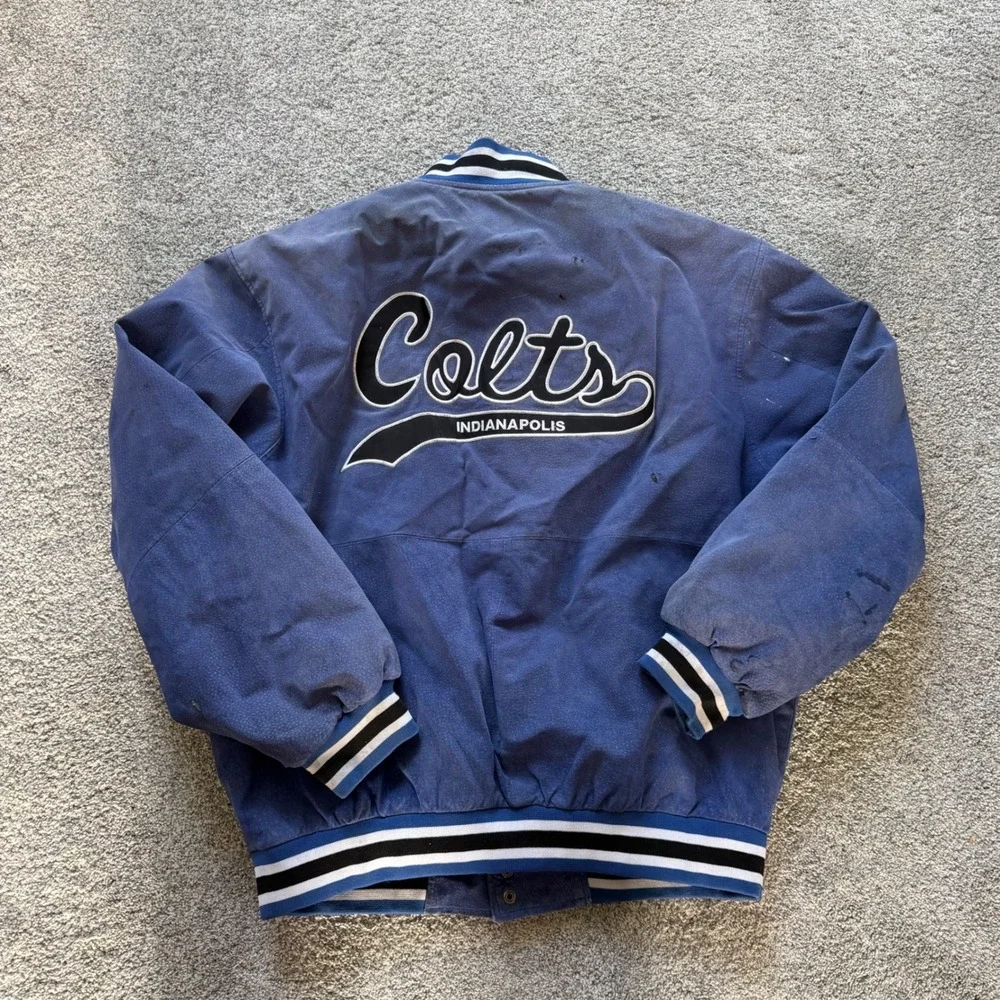 Vintage Spotlight Indianapolis Colts Blue Suede Leather Varsity Jacket Large